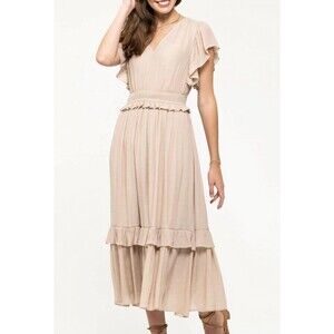 August Sky Women's Empire Waist Midi Dress, Light Taupe, Size S
